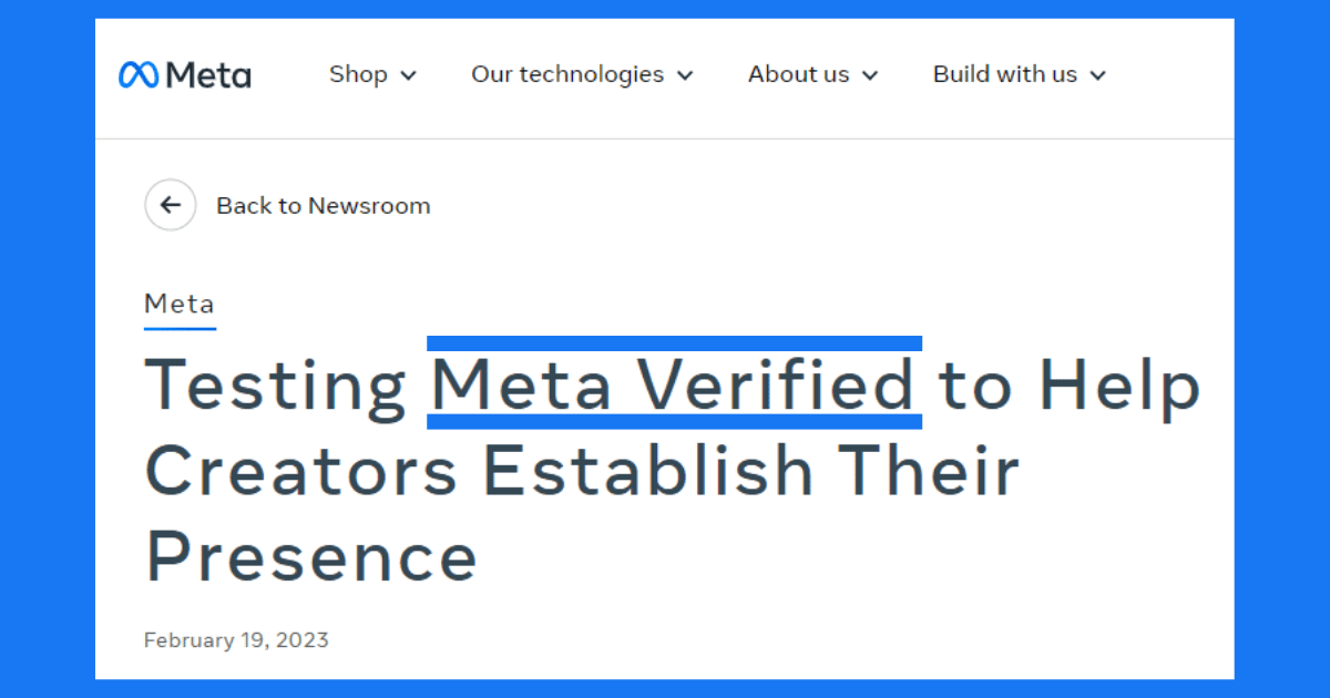Meta Verified（メタ・ベリファイド）のサブスク開始がMeta公式サイトにて発表