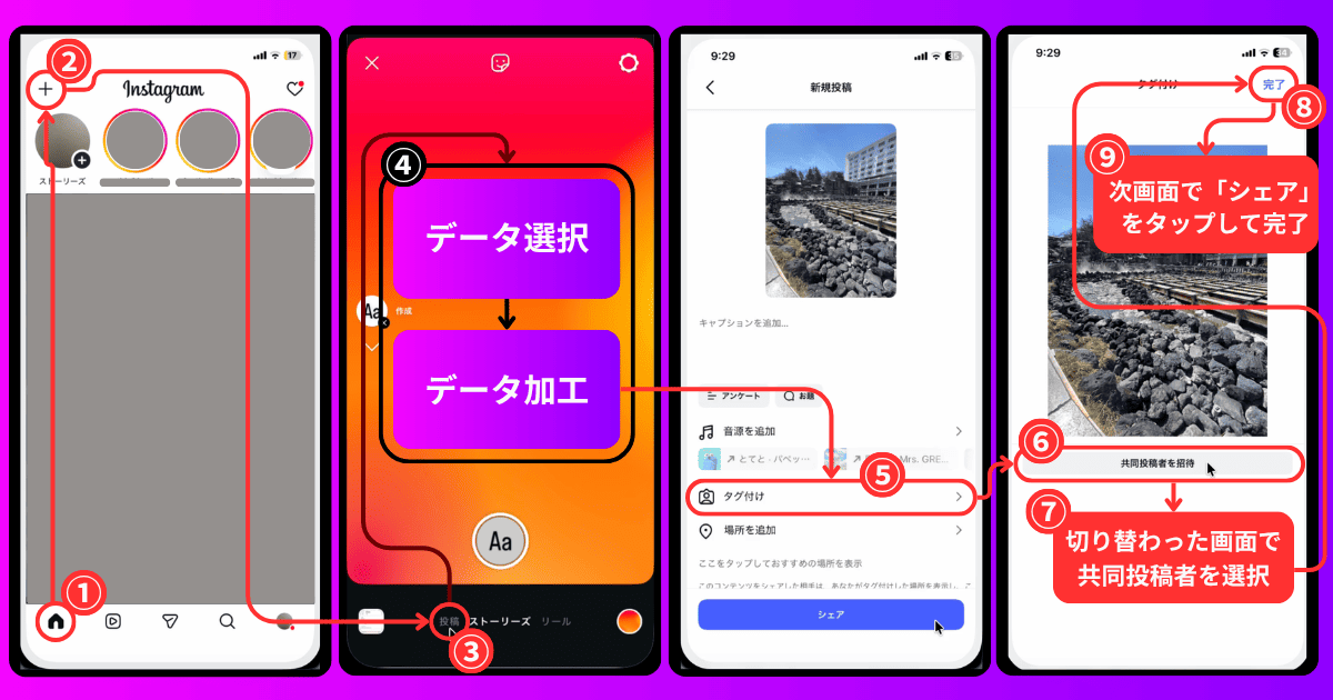 Instagramの共同投稿の招待のやり方を9ステップで解説