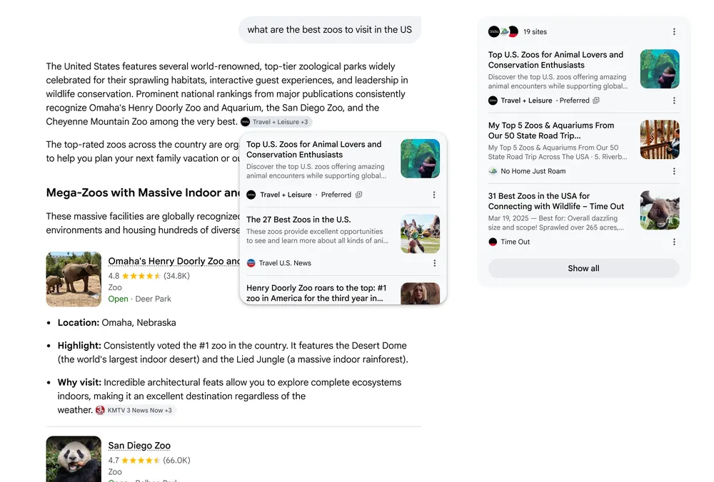 優先ソースに登録したお気に入りソースのリンクがAI検索内で見つけやすくなる